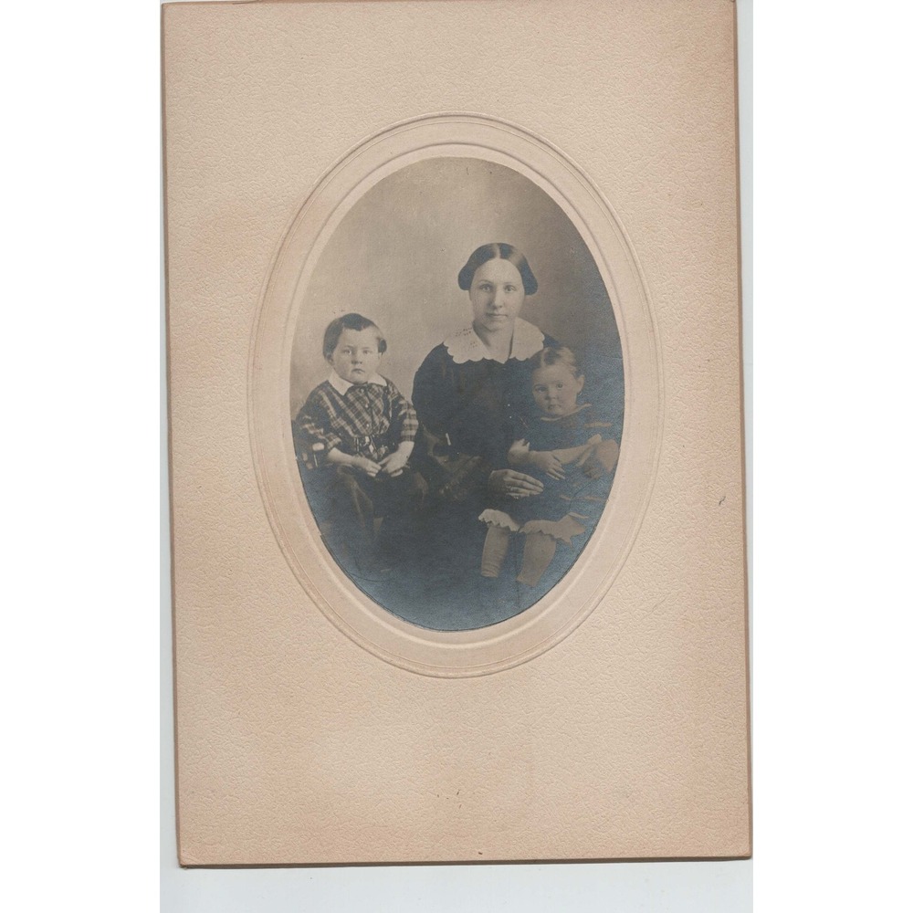 Antique Cabinet Card Family Portrait Mother and Children Oval Embossed Mount - Picture 1 of 1